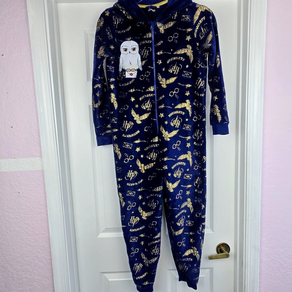Harry Potter Hogwarts Hedwig Pjs All‎ In One Pajamas Kids Size 10/11 Union Suit